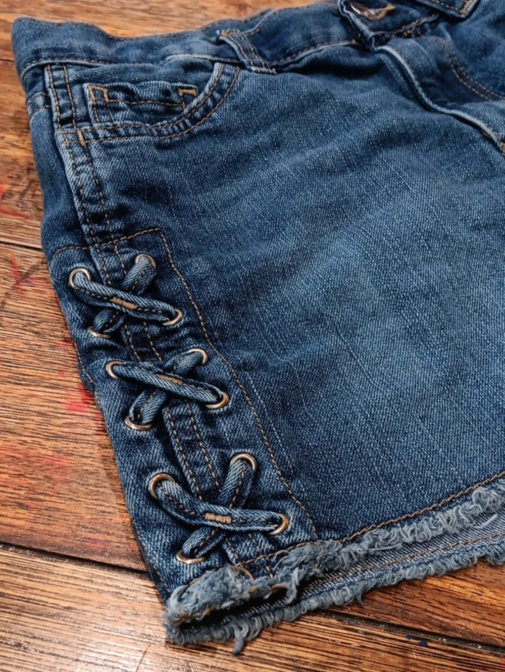 The Children's Place Dark Blue Denim Lace-Up Frayed Hem Shorts